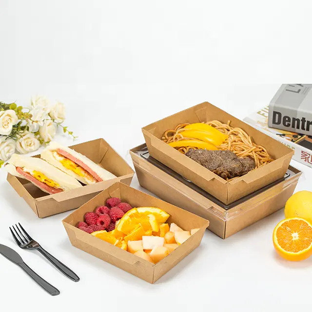 Lokyo Aangepaste Afhaalrestaurant Lunchbox Wegwerp Bruin Kraftpapier Doos Fast Food Verpakking