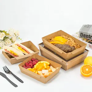 LOKYO Индивидуальная коробка для еды на вынос, одноразовая коричневая коробка из крафт-бумаги, упаковка для фаст-фуда