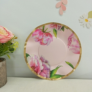 DAMAI Spring Tea Party Decor Supplies Flower Theme Party Pink Peony Wave Edge Paper Plates <b>Disposable</b> Set Cups Napkins Sets - Product Image 3