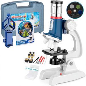 Kit de microscope pour enfants de 58 pièces, grossissement 100X-1200X, corps en métal, lumière LED, boîte de transport, jouet d'expérimentation scientifique, âges 5-12 ans - Product Image 1