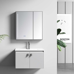 Mueble de Baño de Acero Inoxidable de 800x500mm con Lavabo de Cerámica y Armario con Espejo - Product Image 1