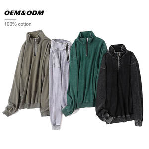 أزياء زائد التدرج اللون رجالي حمض غسلها هوديس مخصصة خمر الوقوف طوق سحاب هوديس الرجال ربع البريدي السترة - Product Image 3