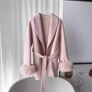 2024 nuovo arrivo autunno e inverno di lusso doppio lato vera lana <span class=keywords><strong>donna</strong></span> naturale pelliccia di volpe <span class=keywords><strong>Cardigan</strong></span> di lana - Product Image 5