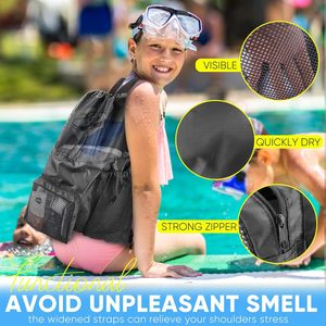 Sac de plage en maille polyester imperméable pour la <span class=keywords><strong>piscine</strong></span> et la gym, grand sac à dos à cordon pour femmes et hommes - Product Image 4