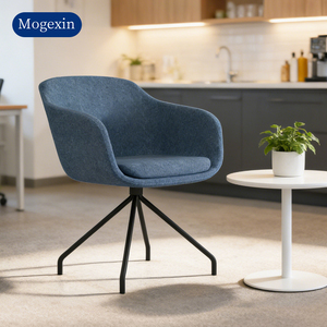 Fauteuil pivotant moderne en tissu, base en métal à 4 étoiles, fauteuil rembourré pour bureau, salon, hôtel - Product Image 1