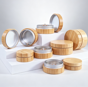 Boîte à bijoux mini en aluminium ronde avec couvercle en bambou, pot de rangement écologique pour cosmétiques, impression de logo personnalisée acceptée - Product Image 6