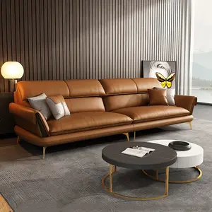 Sofá de cabeça de couro italiano, sofá de couro de couro nórdico, decoração para sala de estar e poltrona em forma de l