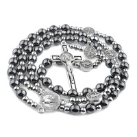 Collier de prière catholique Saint-Benoît en hématite et acier inoxydable pour hommes et femmes