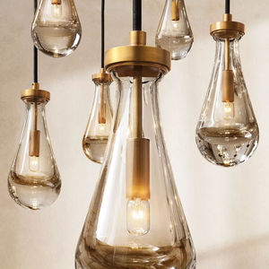 Lustre LED rond en laiton de 60 pouces pour hall d'entrée, villa de luxe, salon, grand lustre moderne en verre en forme de goutte de pluie pour escalier - Product Image 3