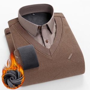 Camicie da <span class=keywords><strong>uomo</strong></span> autunno inverno per il commercio all'ingrosso da <span class=keywords><strong>uomo</strong></span> in pile caldo e spessa con collo alto Casual camicia a maniche lunghe da <span class=keywords><strong>uomo</strong></span> - Product Image 1