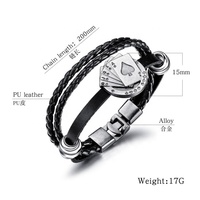 Bracelet en cuir tressé noir pour femmes, carte de Poker, paillettes, breloques perles, multi-brins, accessoire