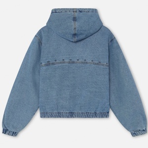 Custom Men Blue Hooded <b>Jacket</b> Faux <b>Sherpa</b> <b>Lined</b> Warm <b>Denim</b> <b>Jacket</b> Zipper Fly Studded Work <b>Denim</b> <b>Jacket</b> - Product Image 3