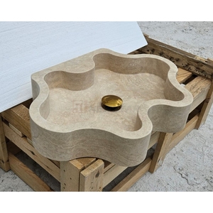 <span class=keywords><strong>Lavabo</strong></span> en pierre sculptée en bloc massif de travertin beige Newstar pour les projets de villas et d'hôtels - Product Image 4