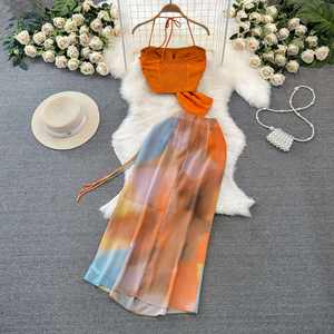 Ensemble décontracté d'été 2 pièces pour femme : Haut court dos nu et jupe imprimée tissée taille haute, vêtements infroissables, vente en gros - Product Image 4