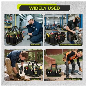 Sac à outils pour électricien robuste de 16 pouces pour hommes, vert/noir, imperméable, résistant aux déchirures, fond rigide avec poches - Product Image 2