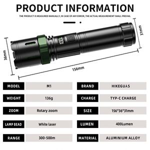 CITICITY LED ไฟฉายอเนกประสงค์แบบสว่างปรับโฟกัสได้ 4 โหมดเลเซอร์วิคเดินป่าตั้งแคมป์ฉุกเฉิน-แสงที่แข็งแกร่ง - Product Image 2