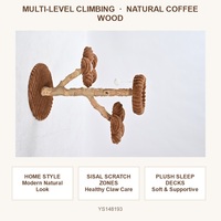 Arbre à chat multi-niveaux en bois de café avec griffoir et plateforme florale en peluche