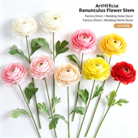 Fleur de Renoncule Artificielle Multicolore Effet Naturel, Tige Unique avec Feuilles Floquées, pour Décoration de Mariage, Fête, Maison, Table et Arrangements en Vase
