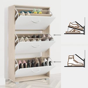Meuble à chaussures escamotable 3 niveaux, organiseur de rangement pour baskets, bottes, talons hauts, étagère à chaussures <span class=keywords><strong>en</strong></span> <span class=keywords><strong>bois</strong></span> pour entrée avec tiroirs rabattables - Product Image 2