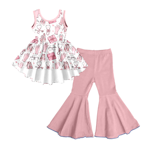 <b>Milk</b> Silk Girls Sleeveless Tank Dress & Flare Pants Set,Custom Print Kids 2 Piece Outfit - Product Image 4
