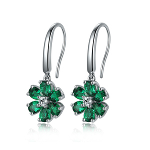 <span class=keywords><strong>Orecchini</strong></span> in <span class=keywords><strong>Argento</strong></span> Sterling 925 con Fiore MuUZO e Smeraldo Colombiano Verde Sintetico per Donne e Ragazze - Product Image 1