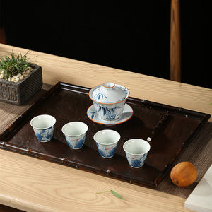 Retro Bamboo Tea Tray Large Rectangular Durable Slab Material For Tea Set Storage Dry Brewing Coaster Mat - Product Image 3