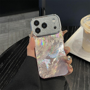 Coque de téléphone de luxe en forme de coquillage avec diamants pour iPhone 17 16 15 14 Pro Max, texture coquillage, dégradé de paillettes ombrées, protection d'objectif, coque arrière - Product Image 2