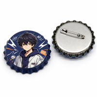 Badge personnalisé Vigreat en forme de bouchon de bouteille, en fer blanc, motif personnage Chibi, pour sac, chapeau, vêtement, cadeau, vente en gros