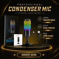 Mikrofon Gaming RGB Baru USB PC untuk Livestreaming, Voice-over, Rekaman, Karaoke Komputer, Mikrofon Gaming Nirkabel A20
