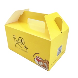 Boxes Handles Paper Packaging Cardboard Food Custom Fried Chicken Take Out Away Takeway Box With Handle