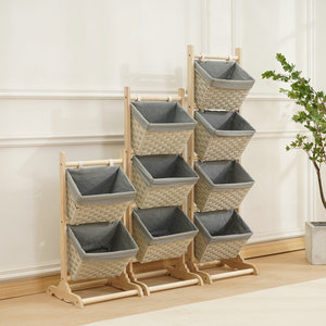 Cesta de almacenamiento tejida de varias capas, cesta colgante de tela y madera, tipo desmontable, para dormitorio, estante para refrigerios - Product Image 4
