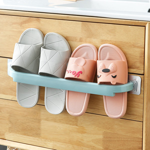 Plastic shoe rack, no <b>drilling</b> required, extended double-bar wall-mounted slipper rack, household colorful self-adhesive towel - Product Image 2