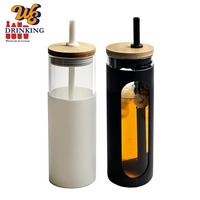 500Ml 650Ml 1000Ml Bebas BPA Borosilikat Kaca Dinding Ganda Teh Buah Infuser Kaca Botol Air dengan Tutup Bambu