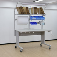 Banc de travail modulaire en acier DETALL avec manivelle manuelle, antistatique, à configuration flexible pour l'assemblage électronique et les tests en laboratoire