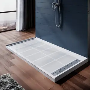Custom Left Drainstone Resin Shower Base Pan Anti slip Bathroom Rectangle Smc Shower Tray