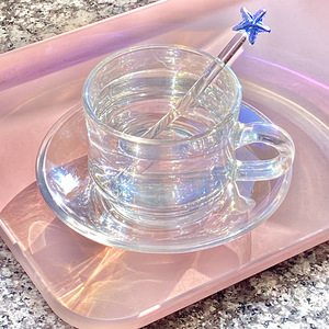 Juego de tazas de té de la tarde de Corea, vaso de cristal deslumbrante y platillo - Product Image 2