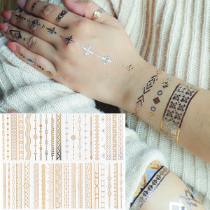 Autocollants de tatouage temporaire Tiebeauty, feuille d'or et d'argent, imperméables, pour bras, main, corps, art corporel K081 K088 - Product Image 4