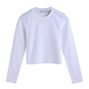 T-shirts courts à manches longues en tricot pour femmes, style streetwear, avec logo personnalisé, 95% coton, 5% élasthanne, coupe ajustée, écologiques et respirants - Product Image 5