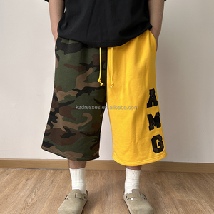 Custom LOGO <strong>Men's</strong> French Terry Cotton 3/4Shorts 360GSM Camo Patchwork Oversized Baggy Fit Streetwear Sweat <strong>Long</strong> <strong>Shorts</strong> De Hombre - Product Image 2
