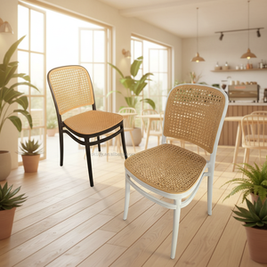 Chaise empilable en plastique tressé imitation rotin, chaise de salle à manger durable sans accoudoirs en PP pour restaurant, hôtel, mariage, événementiel et <span class=keywords><strong>location</strong></span> - Product Image 1