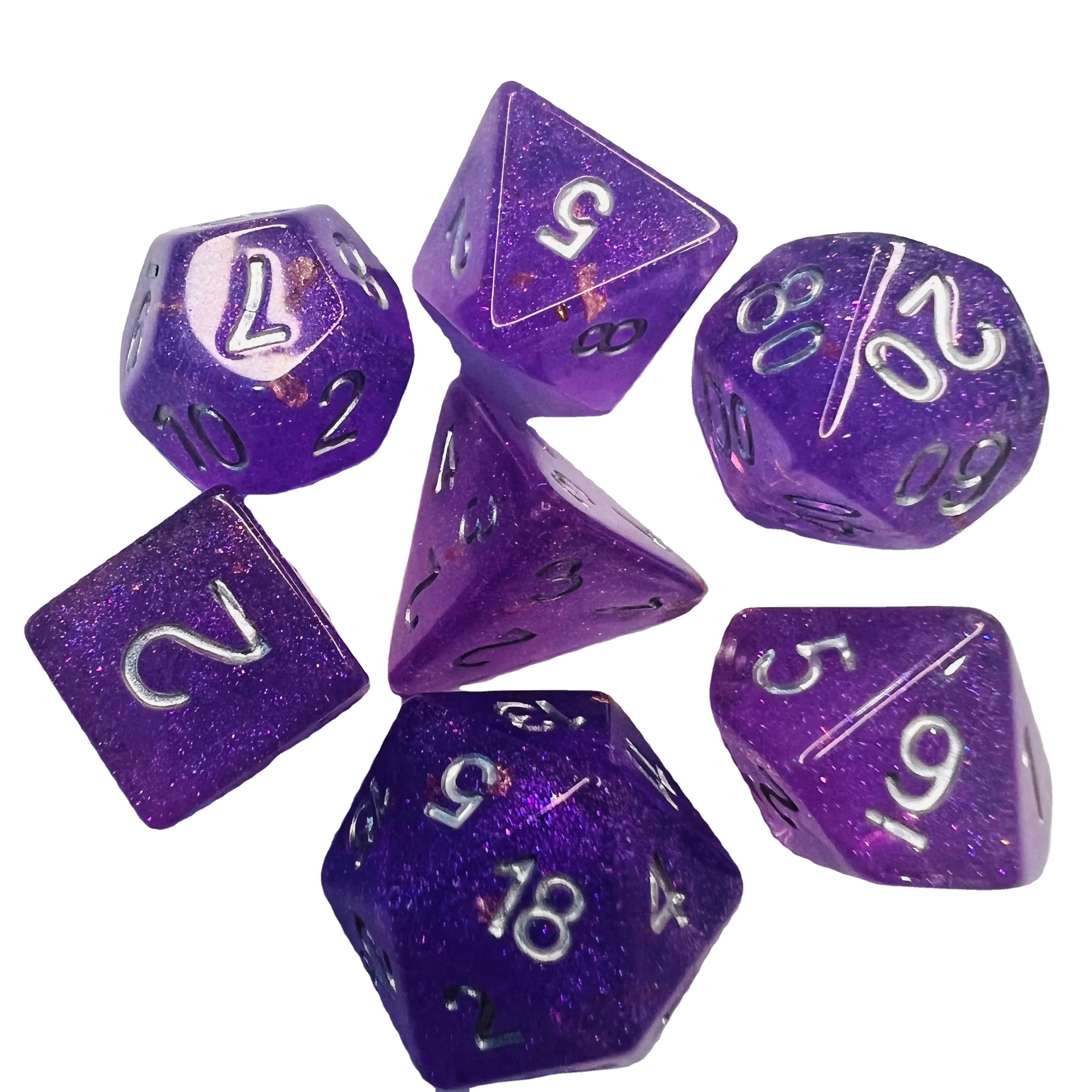 7-Piece Set Of Purple Polyhedral Dice Transparent Plastic Square Corner Game Dice For D&D Rpg For Tabletop Gaming