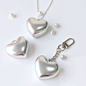 ppwr Trendy Metallic Silver Heart <b>Empty</b> Makeup Palette with Mirror Aluminum Pan Mini Lip Balm Case Keychain Charm - Product Image 1