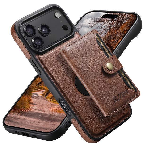 SUTENI for iPhone 18 Pro Max Phone Case Wireless Charging Magnetic Button Card Holder Stand 2-in-1 Wallet 17 16 Plus 15 14 13 12