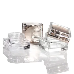 Small Clear Glass Cream Jars Hand Eye Cream Clear Square Shape Glass Cosmetics Cream Jars