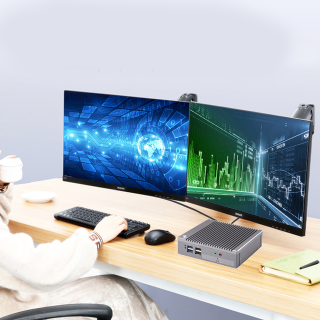 Professional Manufacturer's Windows 10 Desktop Fanless Mini PC SSD DDR3 Dual LAN Business WiFi LCD Full Aluminum Shell