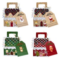 Ensemble de boîtes cadeaux en papier kraft en forme de maison de Noël, boîte d'emballage pour bonbons, biscuits et collations en forme de maison en pain d'épices pour les fêtes de fin d'année