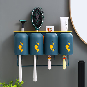 Support mural pour brosses à dents avec gobelets, design rectangulaire durable pour rangement de salle de bain, bleu clair et rose - Product Image 3