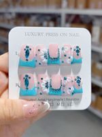 131-140 Ongles à Presser Faits Main en Forme de Bec de Canard, 10 Pièces, Réutilisables, en Acrylique, Faux Ongles pour Enfants, Modèle Artificiel à Motif Carré