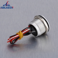 Tête de chanfrein illuminée IP68 2A 5V 12V 24V Anneau Bouton-poussoir tactile illuminé Interrupteur piézo-électrique étanche de 19mm avec fil de 300mm
