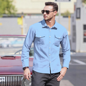 Camicie casual da <span class=keywords><strong>uomo</strong></span> ODM personalizzate, tinta unita, in lino, con tasca grande, stile europeo e americano, <span class=keywords><strong>taglie</strong></span> forti, <span class=keywords><strong>abbigliamento</strong></span> maschile. - Product Image 5